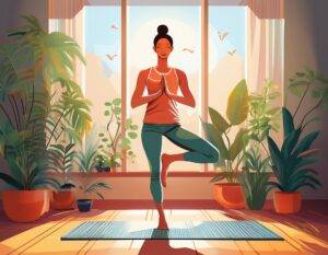 Yoga-Übung im Sonnenlicht zuhause | Osteopathie Freiburg