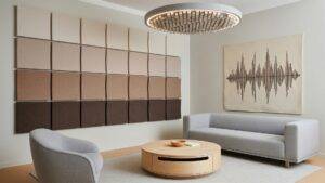 Modernes Wohnzimmer mit Holzverkleidung an der Wand | Akustikpaneel