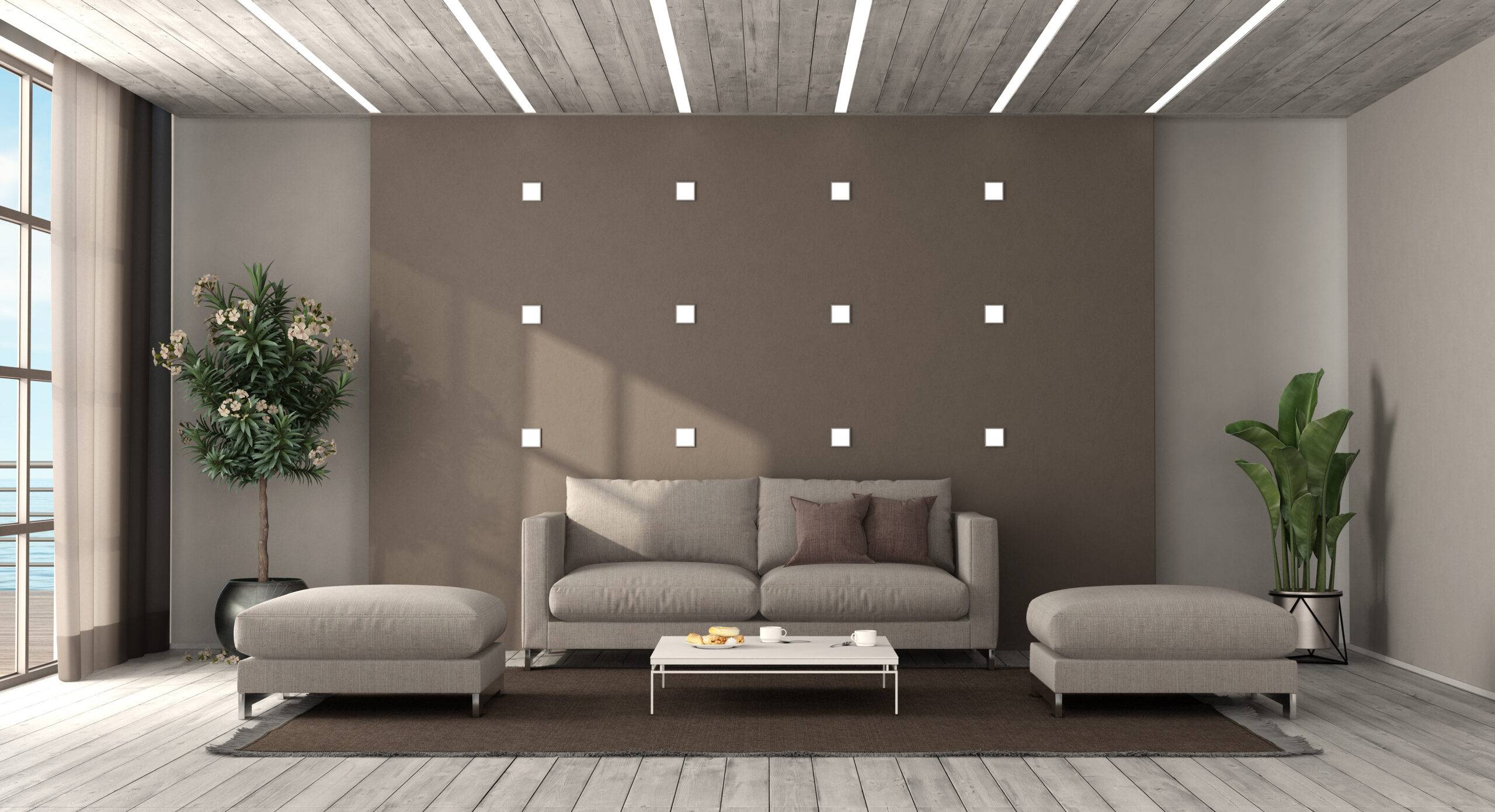 Wohnzimmer mit grauer Couch | Raumtrenner