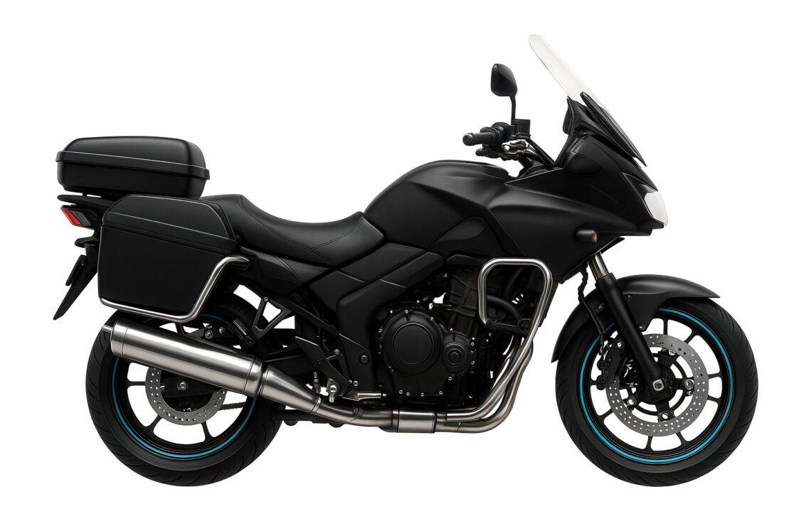 Schwarzes Touring Motorrad mit Koffern | Motorrad Schutz