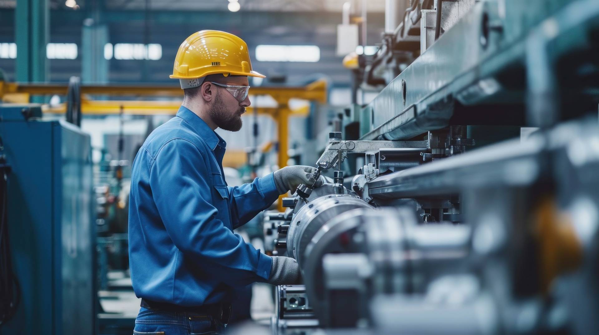 Arbeiter überprüft Produktionsmaschine in Werkhalle | Predictive Maintenance
