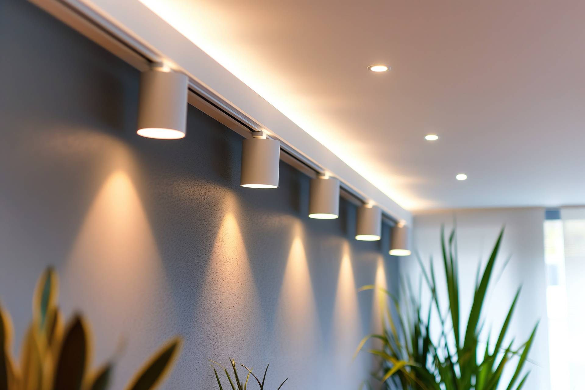 Moderne Wandstrahler beleuchten Innenraum | Brennholz München