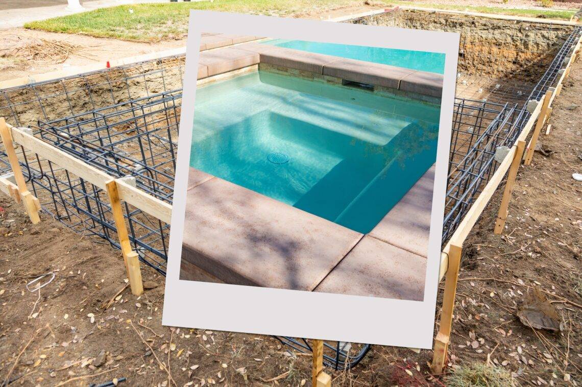 Baustelle und Polaroid vom fertigen Becken | Solarschlauch Pool
