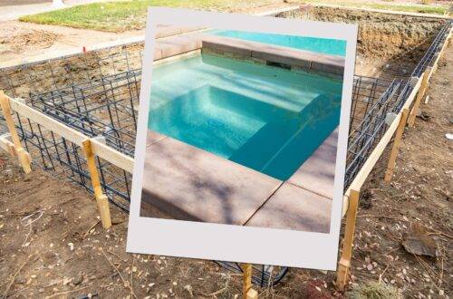 Baustelle und Polaroid vom fertigen Becken | Solarschlauch Pool